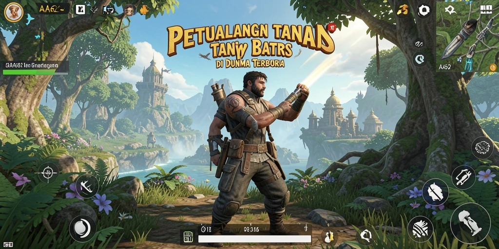 Screenshot gameplay AA62 menunjukkan petualangan eksploratif di dunia yang luas.