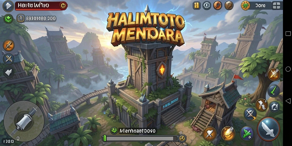 Tangkapan layar HALIMTOTO dengan menara yang mendebarkan melawan gelombang musuh.
