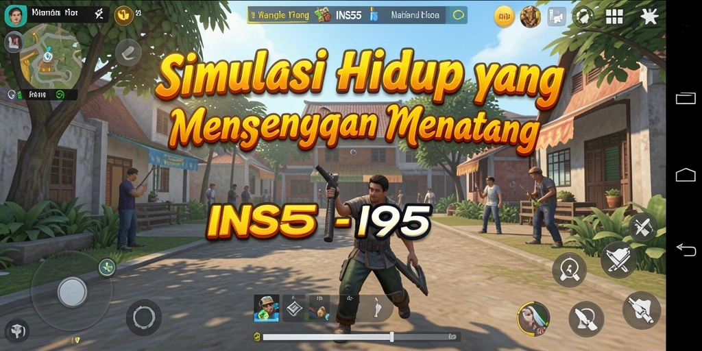 Screenshot gameplay INS55 yang menampilkan karakter dan aktivitas simulasi.