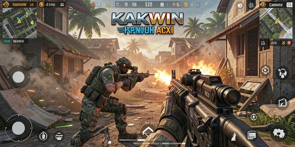 Screenshot KAKWIN menampilkan aksi tembak-menembak yang mendebarkan.