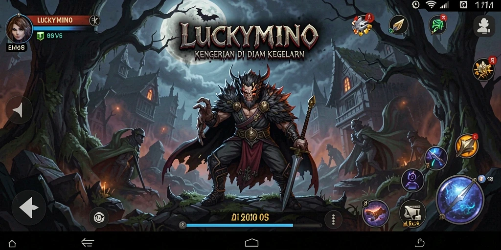 Tampilan gameplay menegangkan di LUCKYMINO dengan suasana Horror yang menyelimuti.