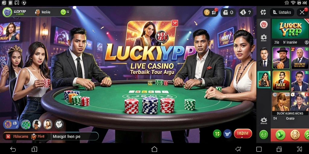Screenshot LUCKYRP menampilkan dealer langsung dengan pemain di meja permainan.