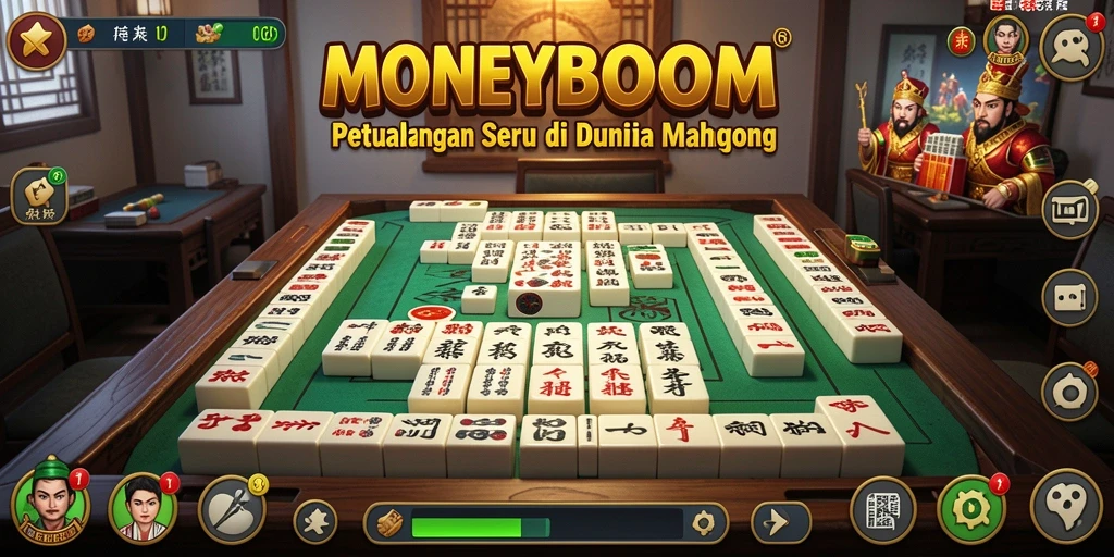 Tangkapan layar utama MONEYBOOM menampilkan gameplay Mahjong yang seru.