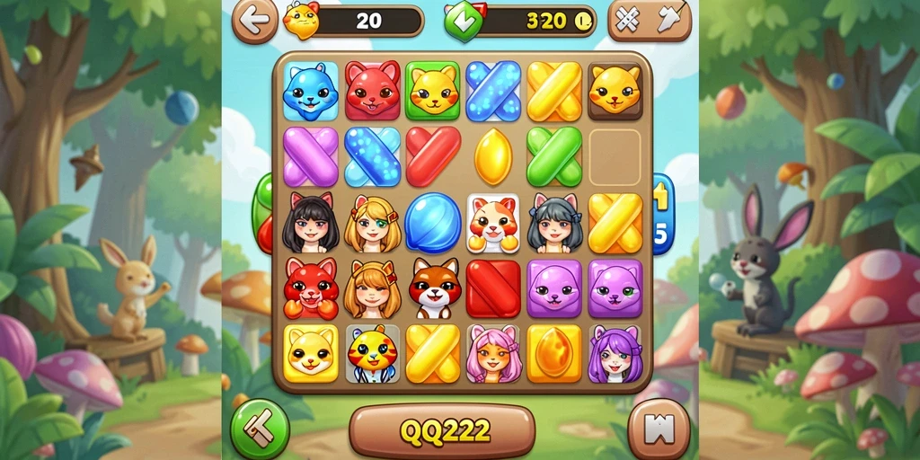 Tampilan gameplay seru dari QQ222 dengan tantangan Match-3.