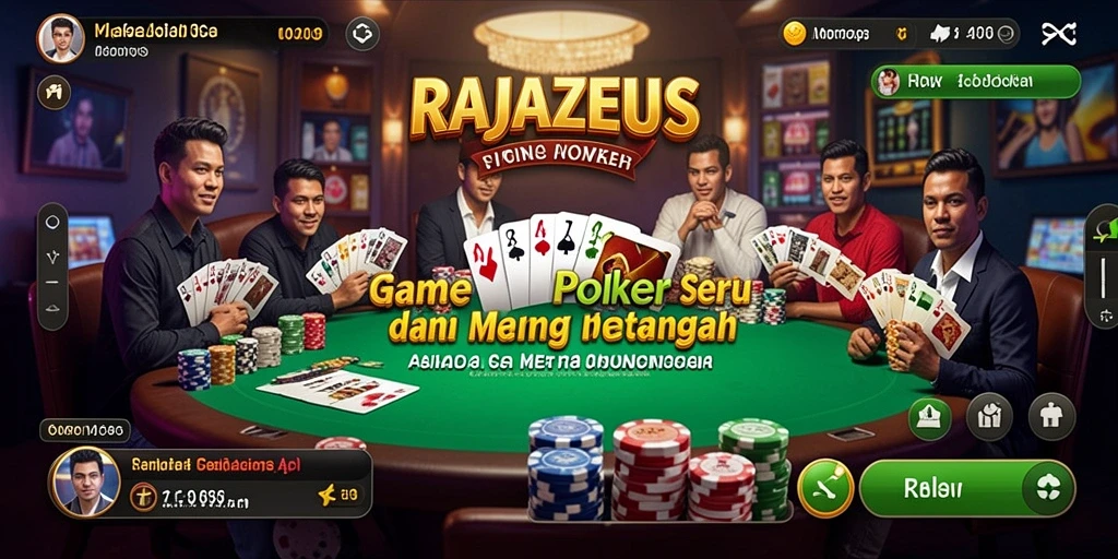 Tampilan menarik dari gameplay poker RAJAZEUS yang seru dan menantang.