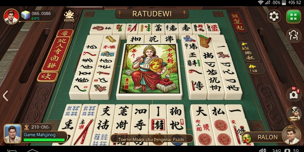Gameplay menarik dari RATUDEWI dengan berbagai ubin Mahjong.