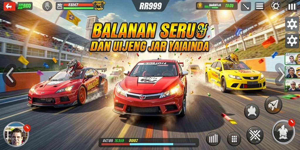 Screenshot menunjukkan aksi balap mendebarkan dalam RR999.